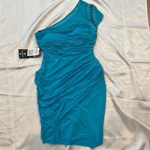 Bebe Lace Up Shoulder Drape Dress - Teal - M